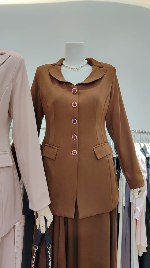 Collar Down Button Down Blazer with Skirts